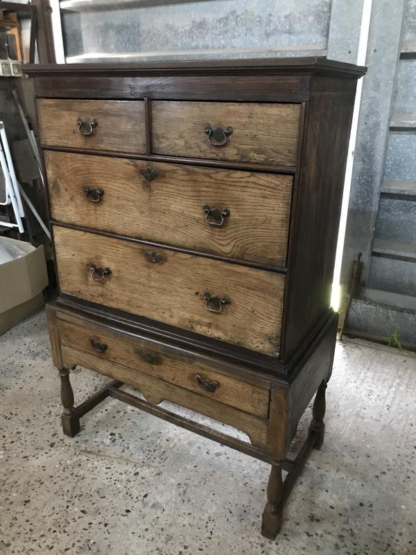 Early 18th century oak chest on stand