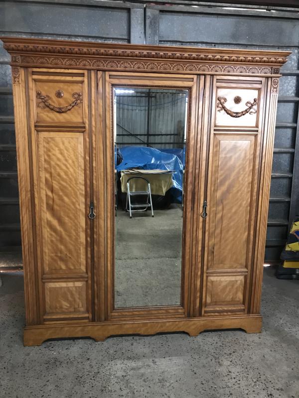 Large Edwardian satinwood wardrobe