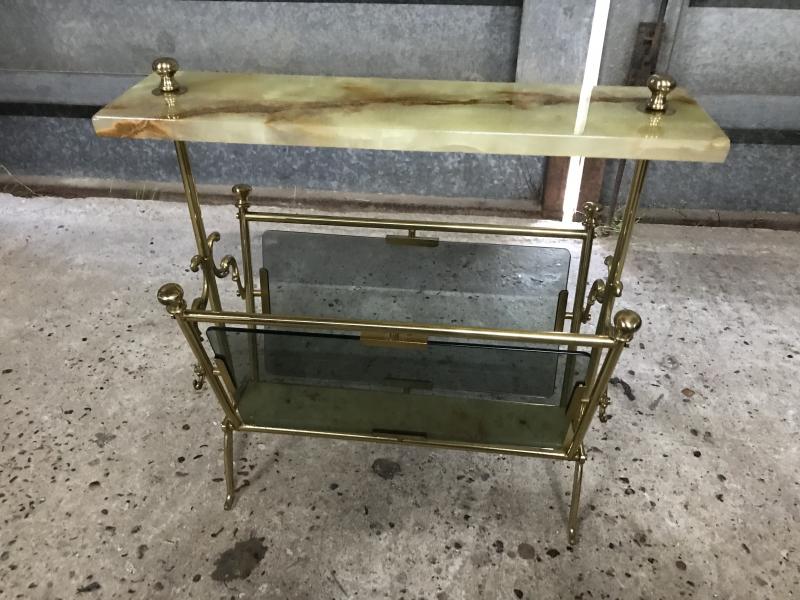 Mid century Onyx and brass magazine rack