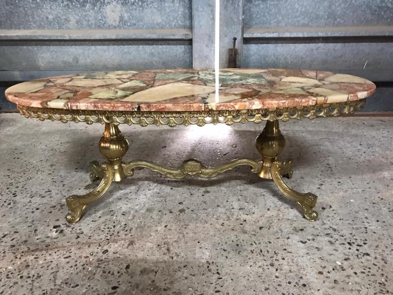 French style Onyx & Brass large coffee table .