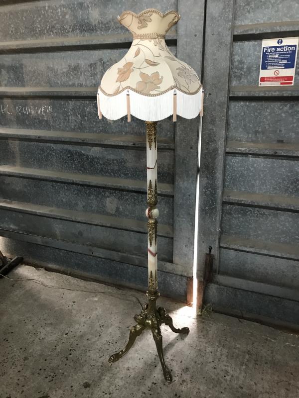 Onyx & Brass vintage standard lamp with embroidered shade .