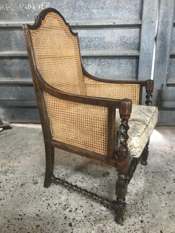 Antique oak Jacobean style Bergere chair