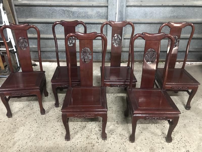 Set of 6 Queen Anne style chairs with Oriental carvings.