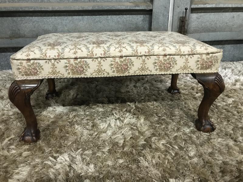 1930 large ball and claw Chippendale fireside bench.