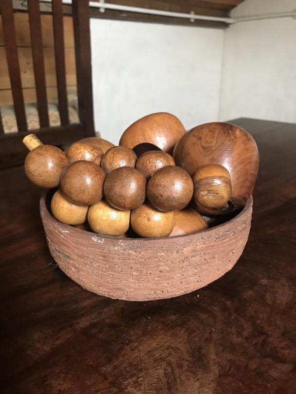 Mid Century Teak fruit in a bowl .