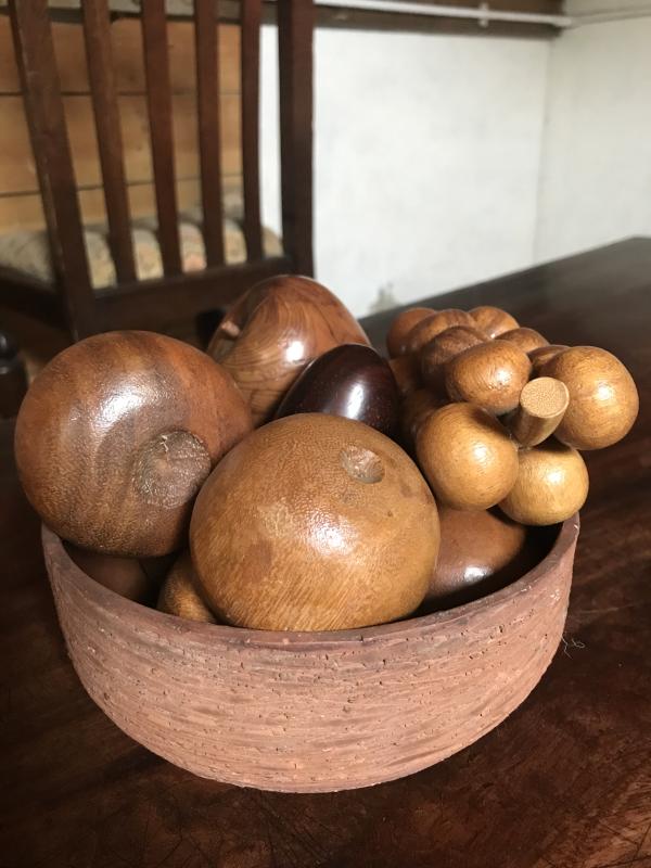 Mid Century Teak fruit in a bowl .