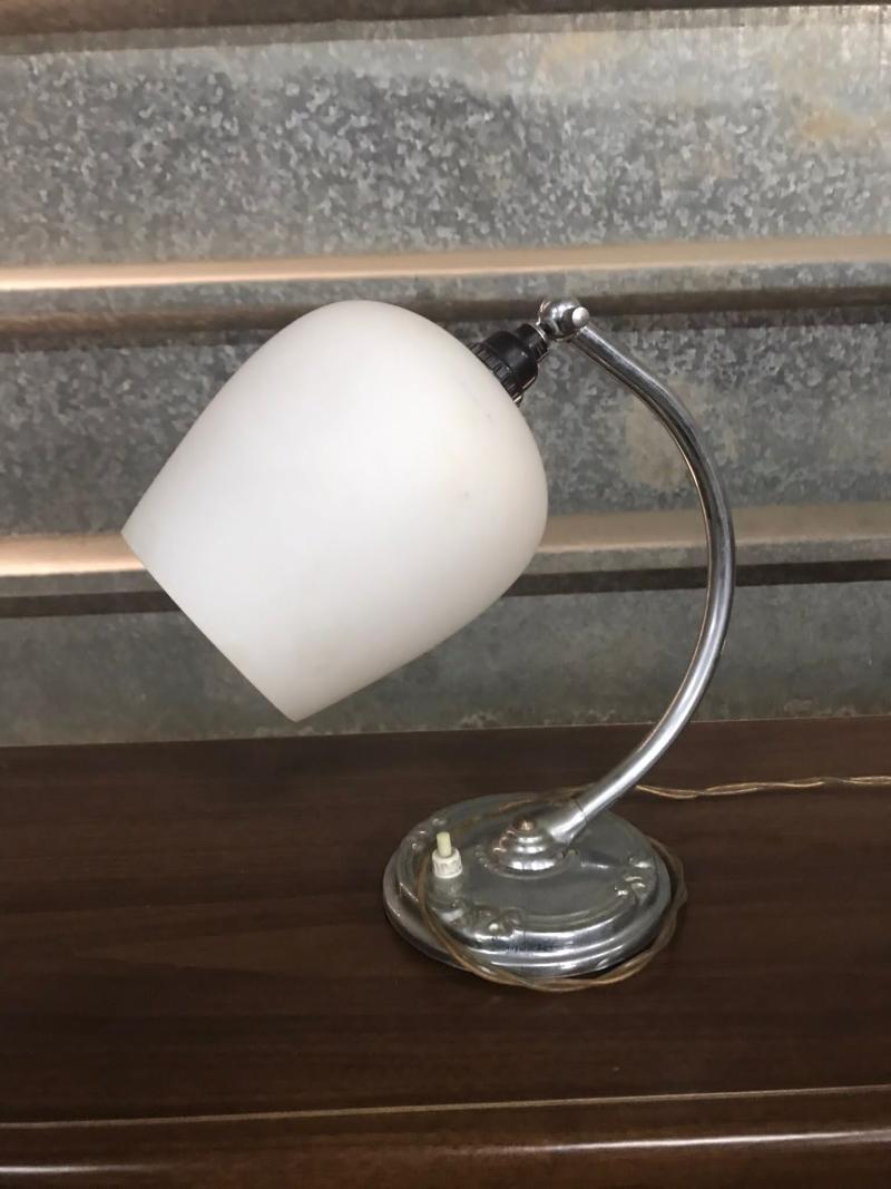 Art Deco chrome table / bedside lamp with adjustable glass shade