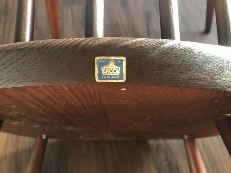 Set of 4 early blue badge Ercol dining chairs.
