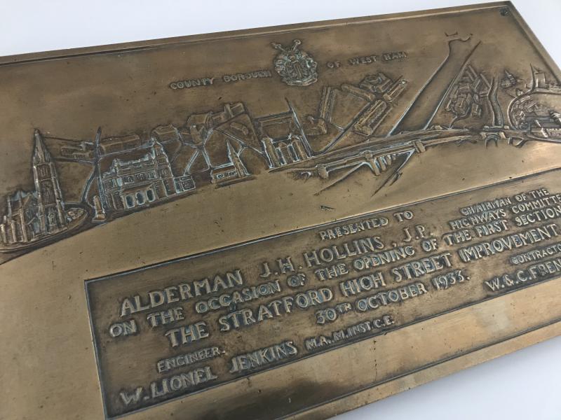 Brass 1933 County borough of West Ham (London)plaque .