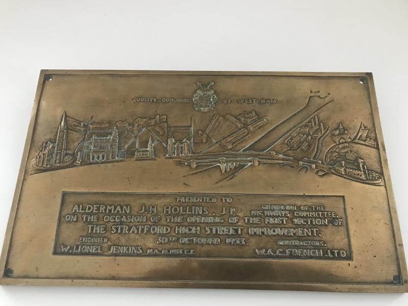 Brass 1933 County borough of West Ham (London)plaque .
