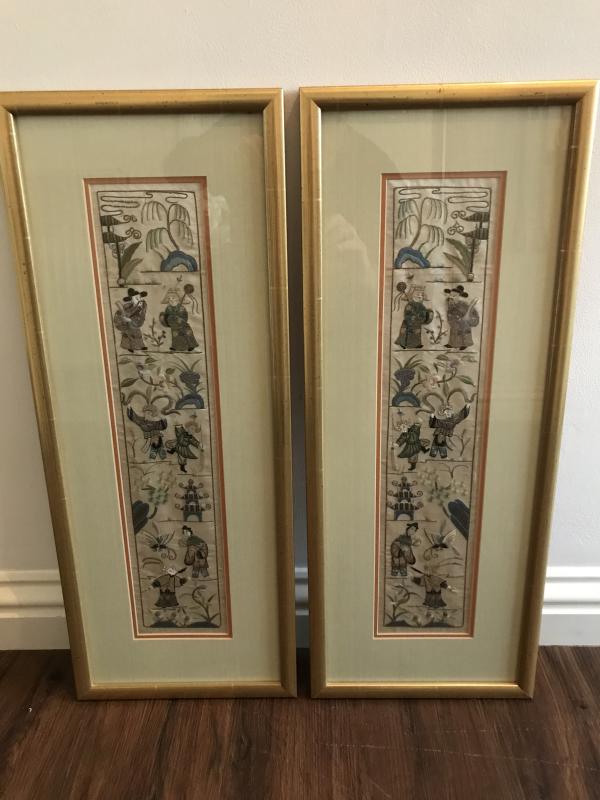 Pair of 19th century Chinese silk sleeve panels.