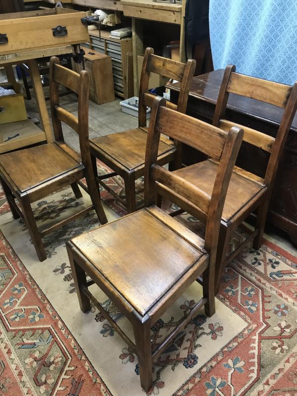 Set of 4 Georgian oak & fruitwood dining chairs .