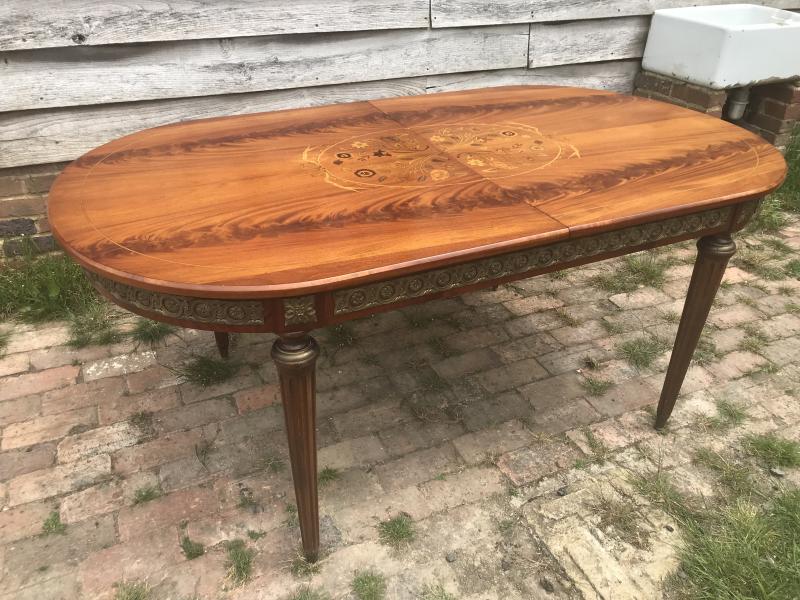 Vintage Italian floral marquetry extending dining table .