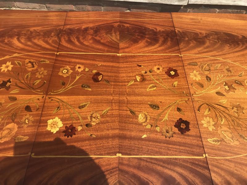 Vintage Italian floral marquetry extending dining table .