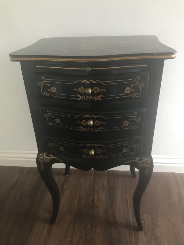 Black Lacquered nightstand in Rococo / Baroque style.
