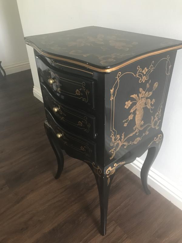 Black Lacquered nightstand in Rococo / Baroque style.