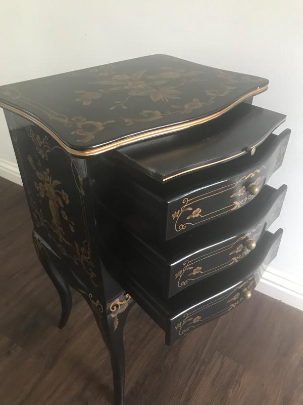 Black Lacquered nightstand in Rococo / Baroque style.