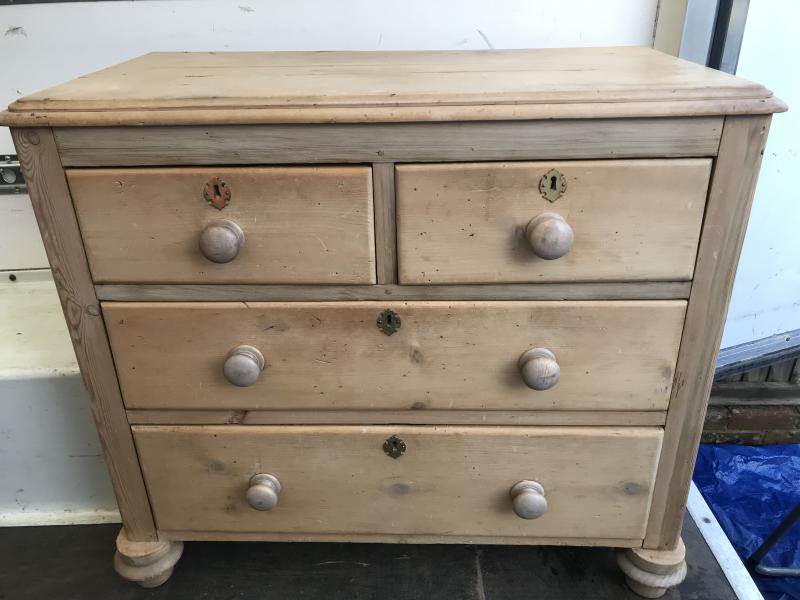 Victorian stripped pine chest of drawers .