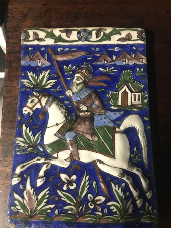 19th century Persian Qajar period pottery tile .