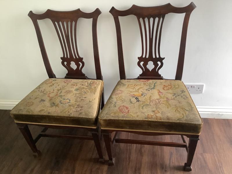 Pair mid 18th century Mahogany Chippendale style chairs .