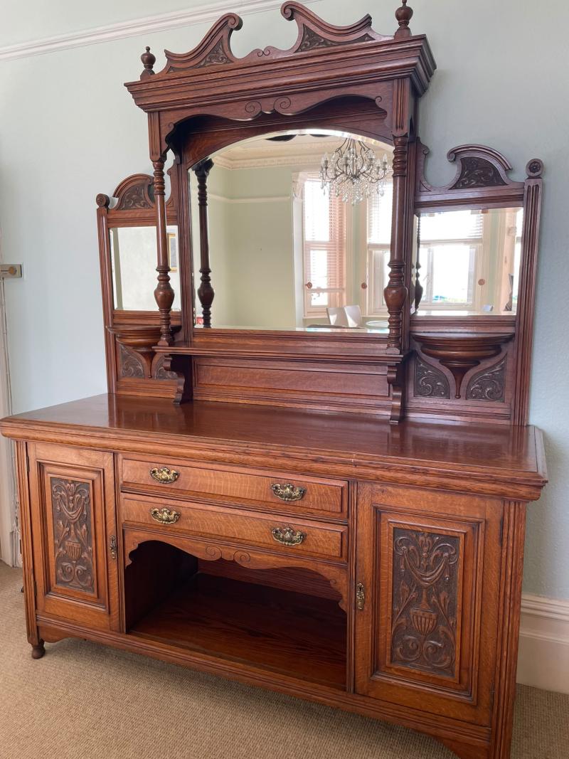 Large oak Victorian chiffonier by Thomas love Perth.