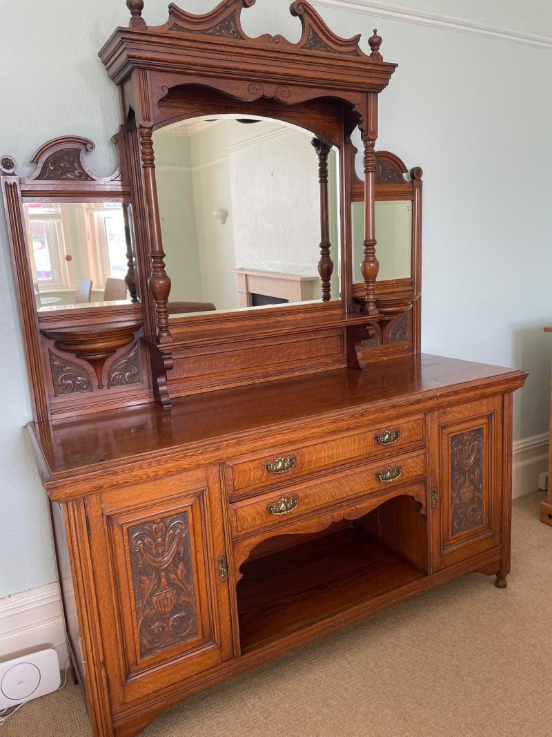 Large oak Victorian chiffonier by Thomas love Perth.